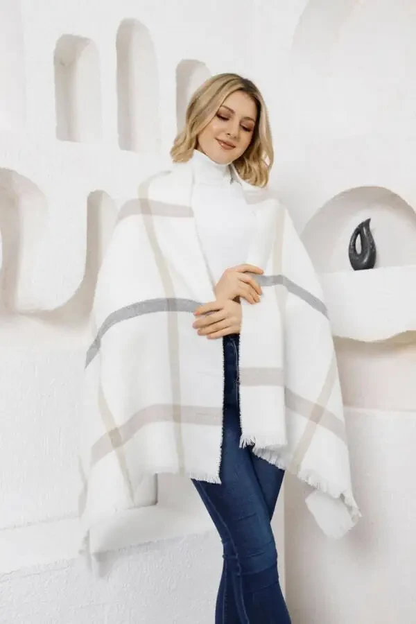 Soft textured, striped puffy sherly scarf, shawl - 4