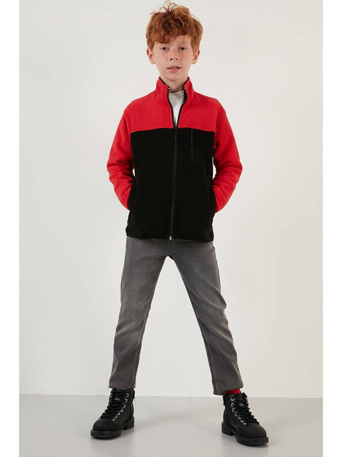 Soft-Textured Zip-Up Color Block Stand Collar Pocket Fleece 5905001 - 4