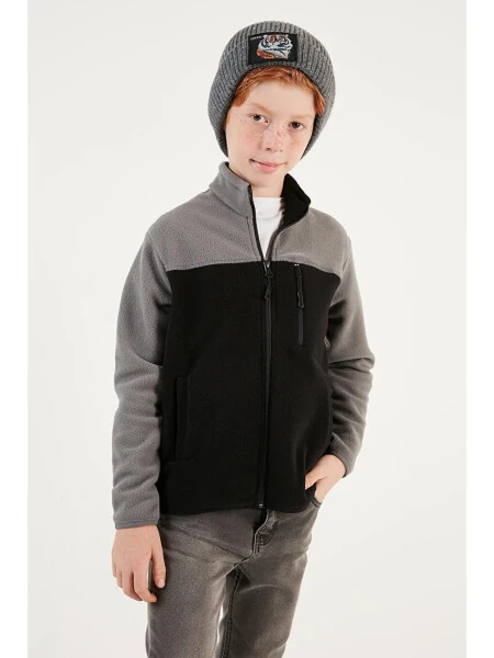 Soft Textured Zippered Color Block Stand Collar Pocket Fleece 5905001 - LC WAIKIKI (1)