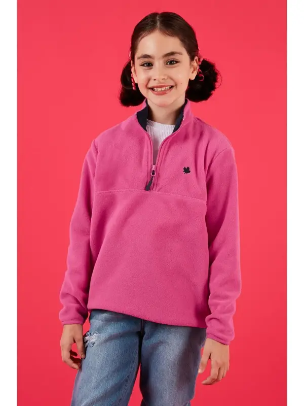 Soft Textured Zippered High Collar Fleece Winter Polar 5905002-Fuchsia - 1