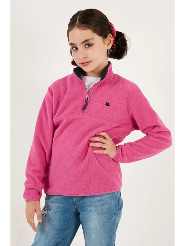 Soft Textured Zippered High Collar Fleece Winter Polar 5905002-Fuchsia - 3