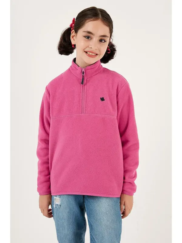 Soft Textured Zippered High Collar Fleece Winter Polar 5905002-Fuchsia - 4