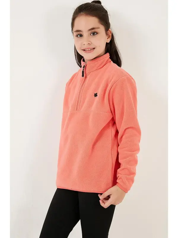 Soft Textured Zippered High Collar Fleece Winter Polar 5905002-Pink - 2