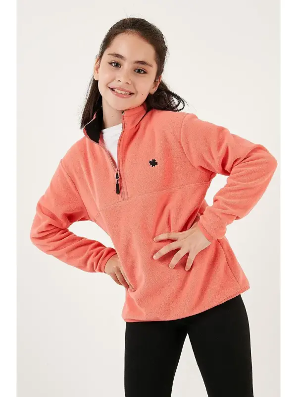 Soft Textured Zippered High Collar Fleece Winter Polar 5905002-Pink - 3