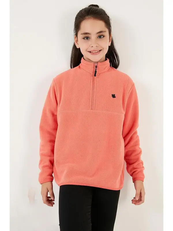 Soft Textured Zippered High Collar Fleece Winter Polar 5905002-Pink - 4