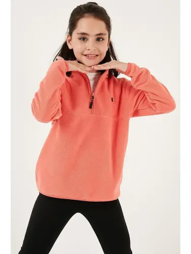 Soft Textured Zippered High Collar Fleece Winter Polar 5905002-Pink - 6