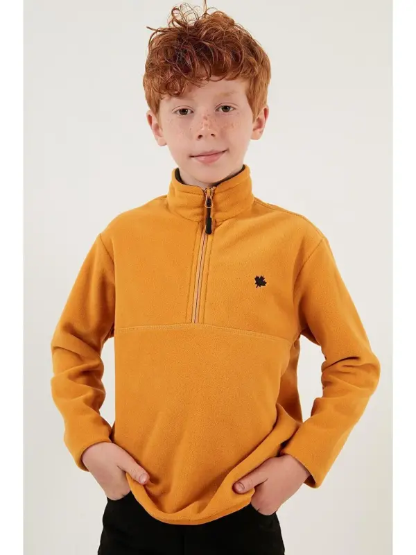 Soft Textured Zippered High Collar Winter Fleece with Fleece Interior 5905002-Yellow - 2