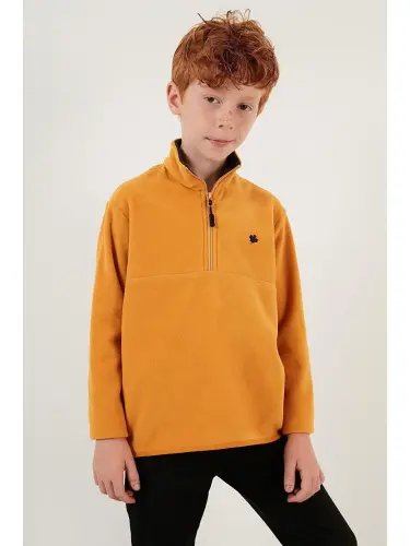 Soft Textured Zippered High Collar Winter Fleece with Fleece Interior 5905002-Yellow - 3