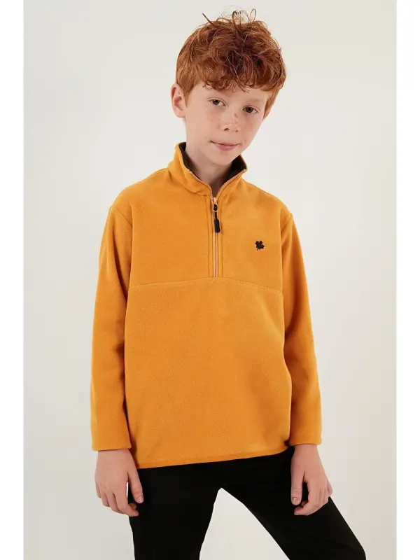 Soft Textured Zippered High Collar Winter Fleece with Fleece Interior 5905002-Yellow - 3