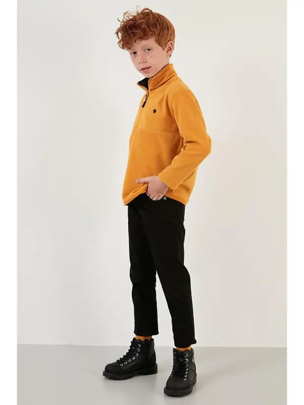 Soft Textured Zippered High Collar Winter Fleece with Fleece Interior 5905002-Yellow - 4