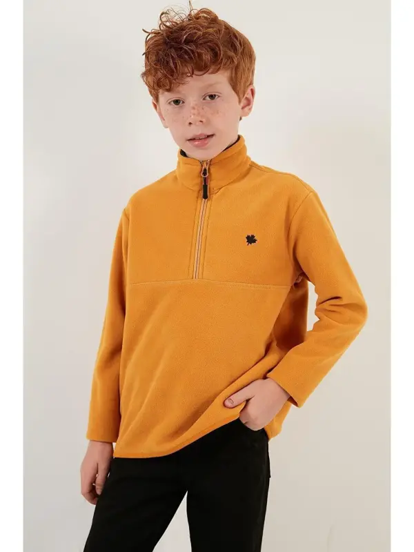 Soft Textured Zippered High Collar Winter Fleece with Fleece Interior 5905002-Yellow - 6