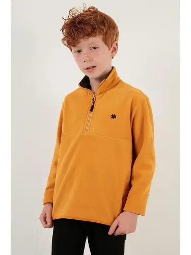 Soft Textured Zippered High Collar Winter Fleece with Fleece Interior 5905002-Yellow - 7