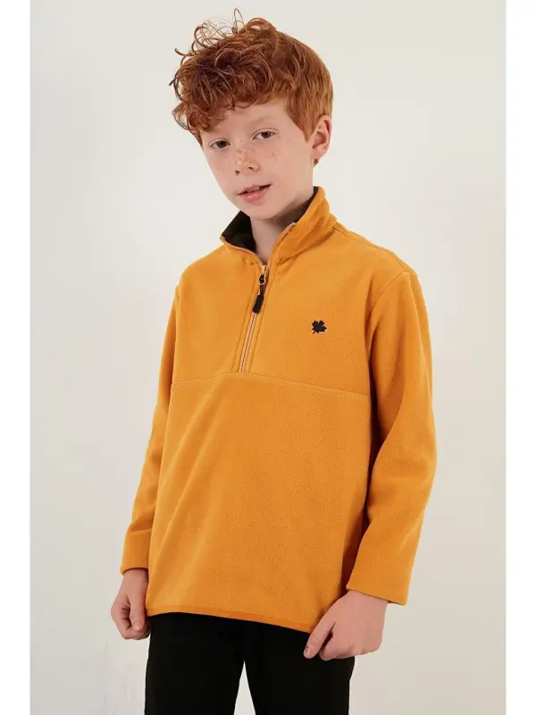 Soft Textured Zippered High Collar Winter Fleece with Fleece Interior 5905002-Yellow - 7