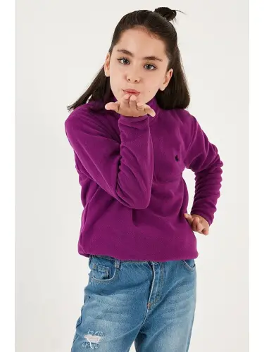 Soft Textured Zippered High Neck Fleece Winter Polar 5905002-Purple - 1