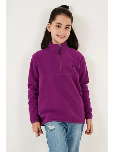 Soft Textured Zippered High Neck Fleece Winter Polar 5905002-Purple - 3