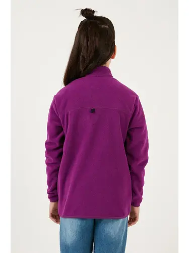 Soft Textured Zippered High Neck Fleece Winter Polar 5905002-Purple - 5