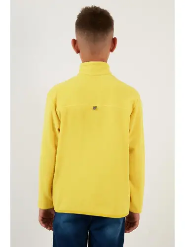 Soft Textured Zippered High Neck Fleece Winter Polar 5905002-Yellow - 5