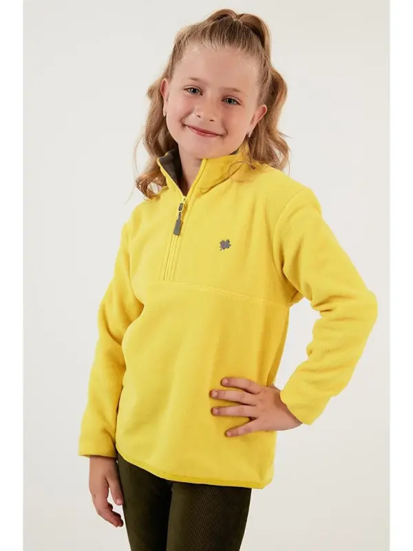 Soft Textured Zippered High Neck Fleece Winter Polar 5905002-Yellow - 6