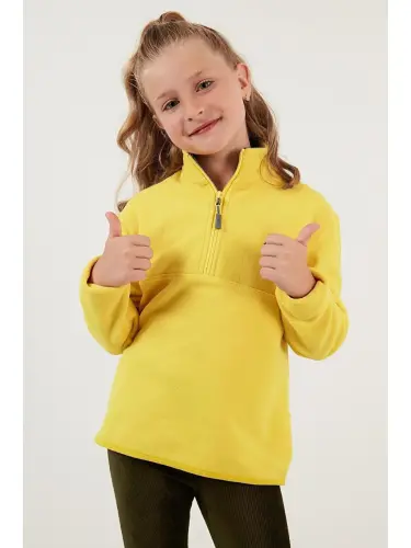 Soft Textured Zippered High Neck Fleece Winter Polar 5905002-Yellow - 7