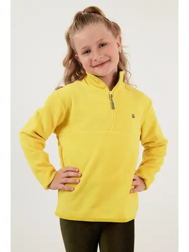 Soft Textured Zippered High Neck Fleece Winter Polar 5905002-Yellow - 9
