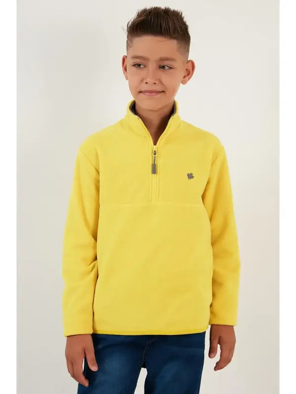 Soft Textured Zippered High Neck Fleece Winter Polar 5905002-Yellow - 10
