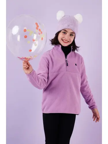 Soft Textured Zippered High Neck Plush Winter Fleece 5905002-Lilac - 1