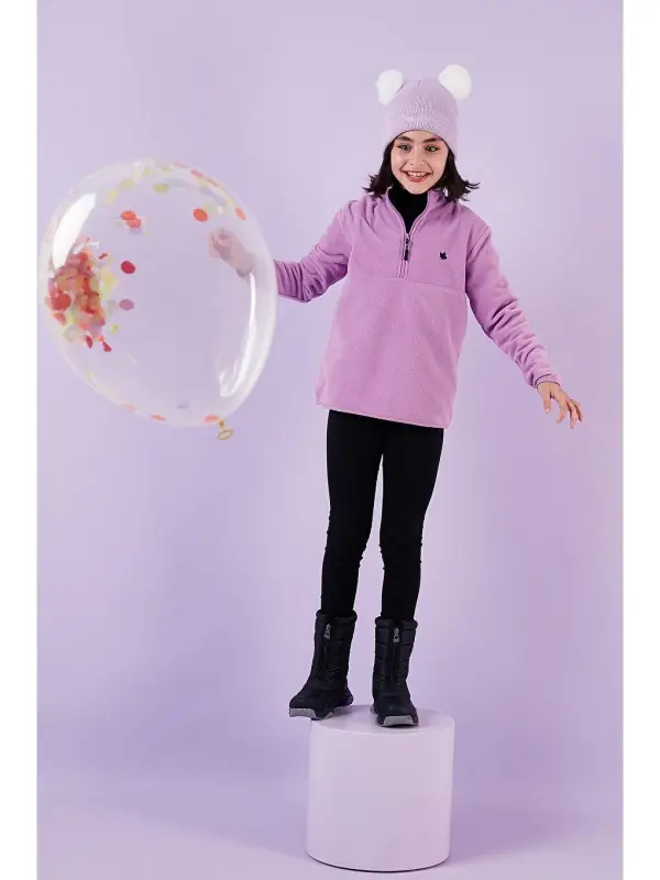 Soft Textured Zippered High Neck Plush Winter Fleece 5905002-Lilac - 2