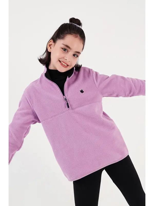 Soft Textured Zippered High Neck Plush Winter Fleece 5905002-Lilac - 3