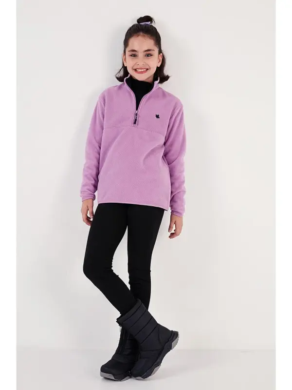 Soft Textured Zippered High Neck Plush Winter Fleece 5905002-Lilac - 4