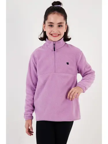 Soft Textured Zippered High Neck Plush Winter Fleece 5905002-Lilac - 5