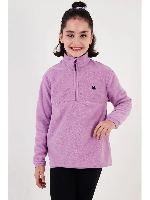 Soft Textured Zippered High Neck Plush Winter Fleece 5905002-Lilac - 5