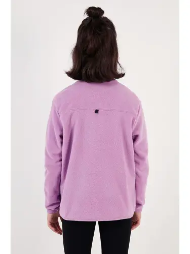 Soft Textured Zippered High Neck Plush Winter Fleece 5905002-Lilac - 6