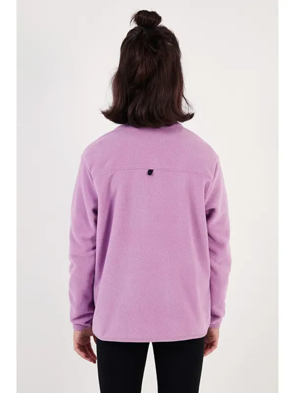 Soft Textured Zippered High Neck Plush Winter Fleece 5905002-Lilac - 6