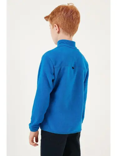 Soft Textured Zippered Stand-Up Collar Winter Fleece with Fleece Interior 5905002-Blue - 5