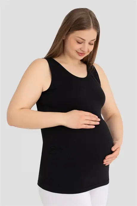 Soft-Touch Cotton Maternity Tank Top Black Thick Strap - 1