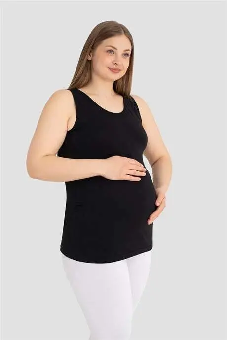 Soft-Touch Cotton Maternity Tank Top Black Thick Strap - 2