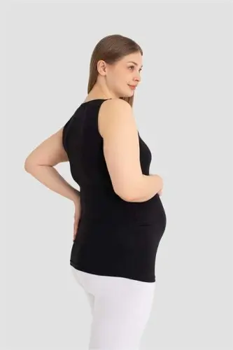 Soft-Touch Cotton Maternity Tank Top Black Thick Strap - 4