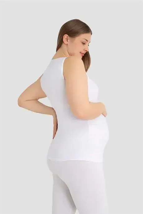 Soft Touch Cotton Maternity Tank Top White Thick Straps - 4