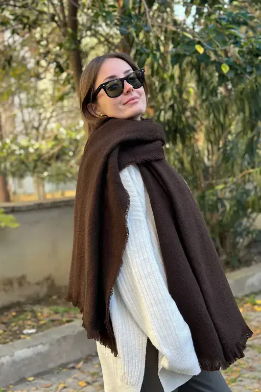 Soft Touch Длинный Шарф с Кисточками - Кофе - 3
