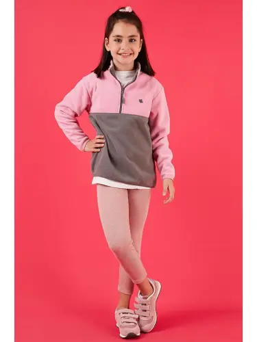 Soft Touch Half Zipper Color Block Stand Collar Fleece 5905004-Gray - 1