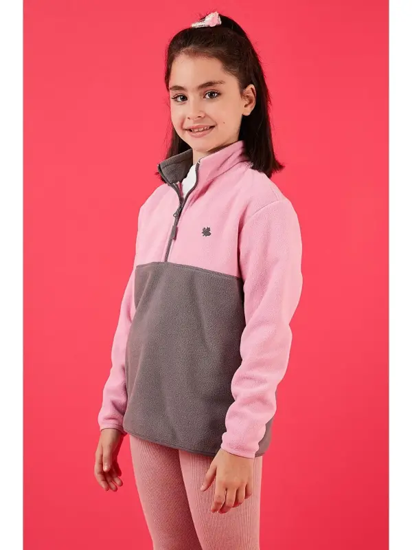 Soft Touch Half Zipper Color Block Stand Collar Fleece 5905004-Gray - 2