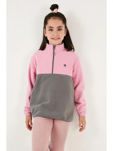 Soft Touch Half Zipper Color Block Stand Collar Fleece 5905004-Gray - 3