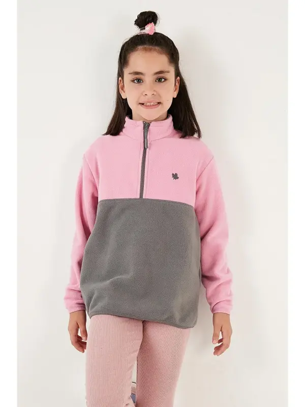 Soft Touch Half Zipper Color Block Stand Collar Fleece 5905004-Gray - 3