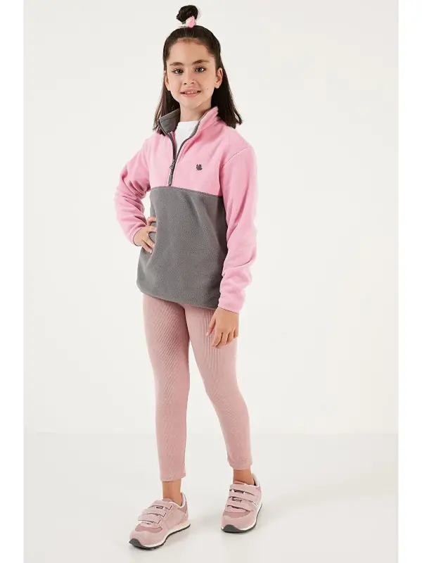 Soft Touch Half Zipper Color Block Stand Collar Fleece 5905004-Gray - 4