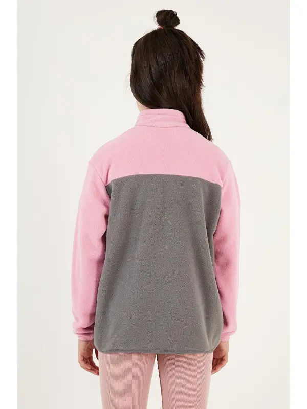 Soft Touch Half Zipper Color Block Stand Collar Fleece 5905004-Gray - 5