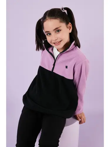 Soft Touch Half Zipper Color Block Stand-Up Collar Fleece 5905004-Black - 1