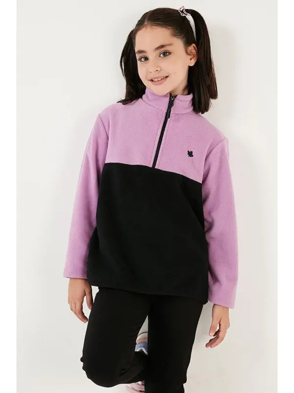 Soft Touch Half Zipper Color Block Stand-Up Collar Fleece 5905004-Black - 3