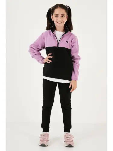 Soft Touch Half Zipper Color Block Stand-Up Collar Fleece 5905004-Black - 4