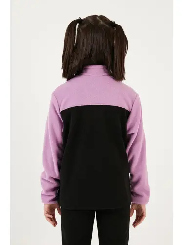 Soft Touch Half Zipper Color Block Stand-Up Collar Fleece 5905004-Black - 5