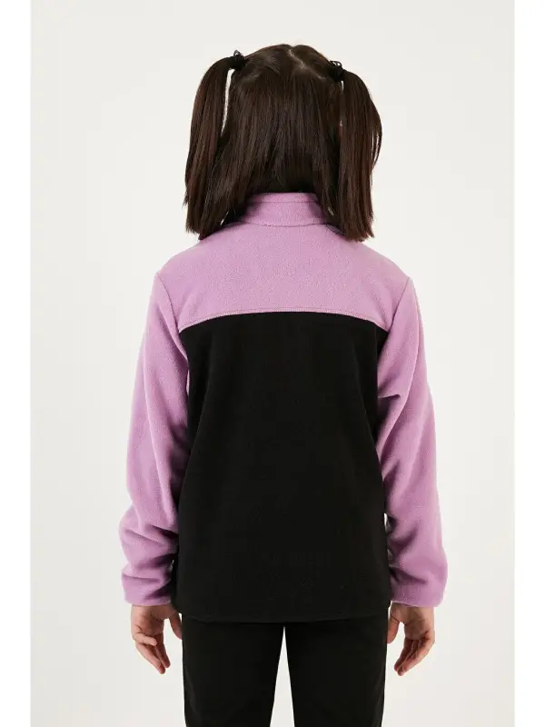 Soft Touch Half Zipper Color Block Stand-Up Collar Fleece 5905004-Black - 5